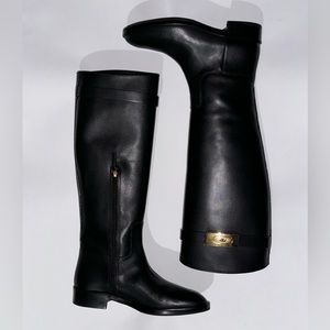 NEW Tory Burch T-Hardware Knee High Boots Black Calf Leather Size 5.5 M